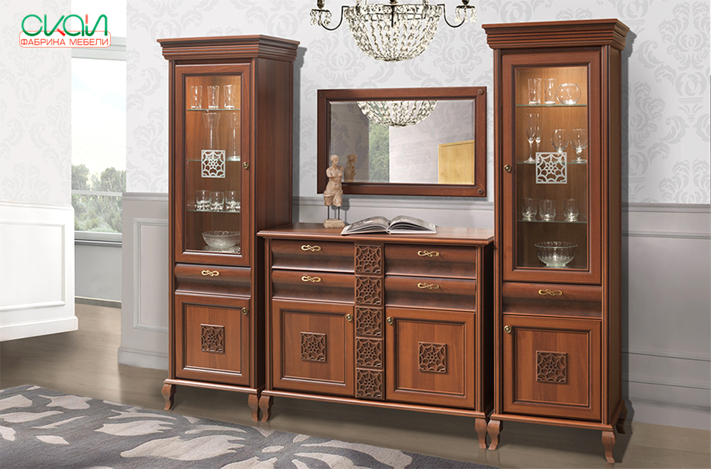 skay_vitalnia_laura01 Вітальня ЛАУРА НОВА з різьбленими елементами на фасадах