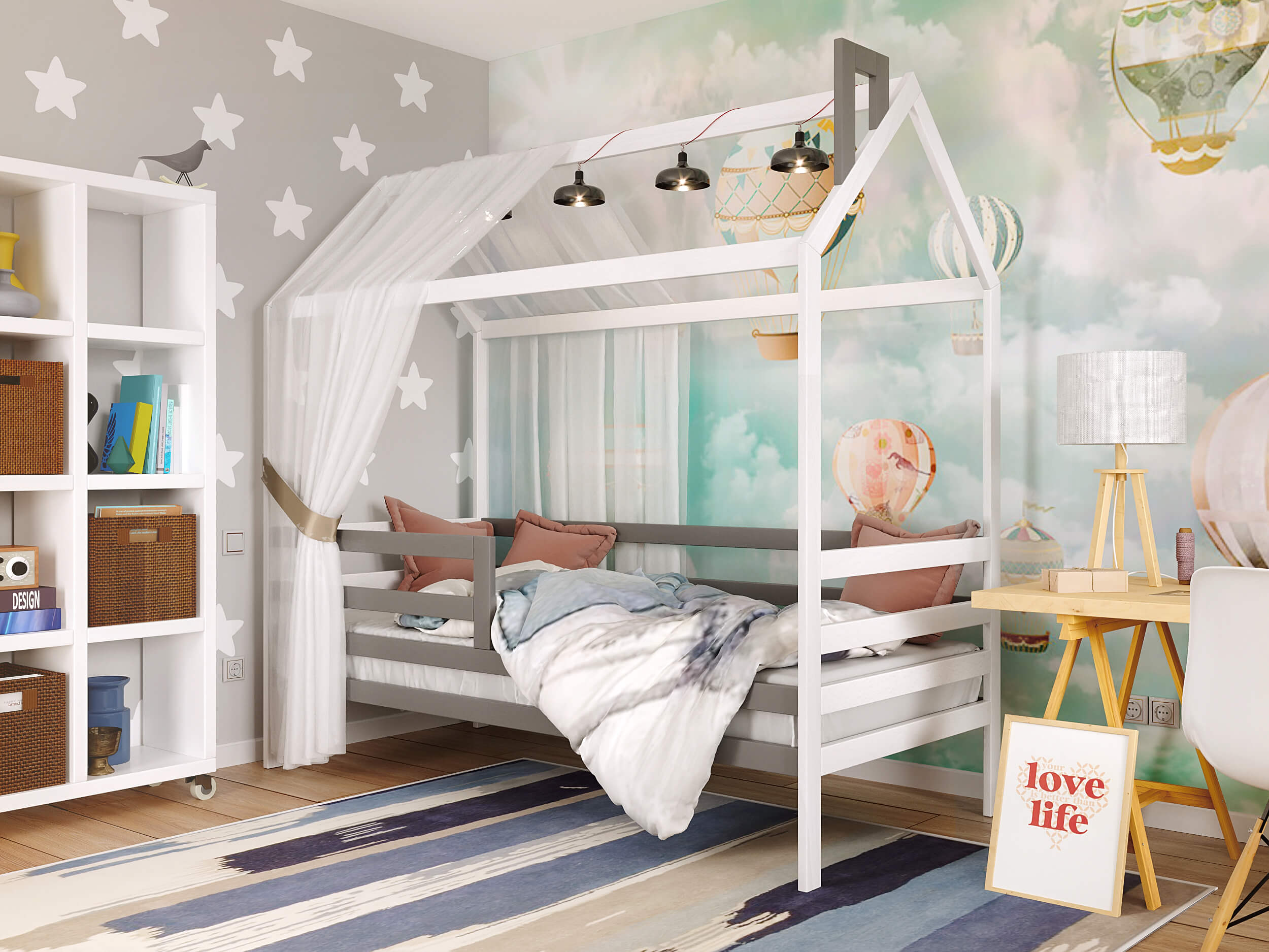 House-TOM-grey_white (1) Дитяче ліжко Хатинка Том