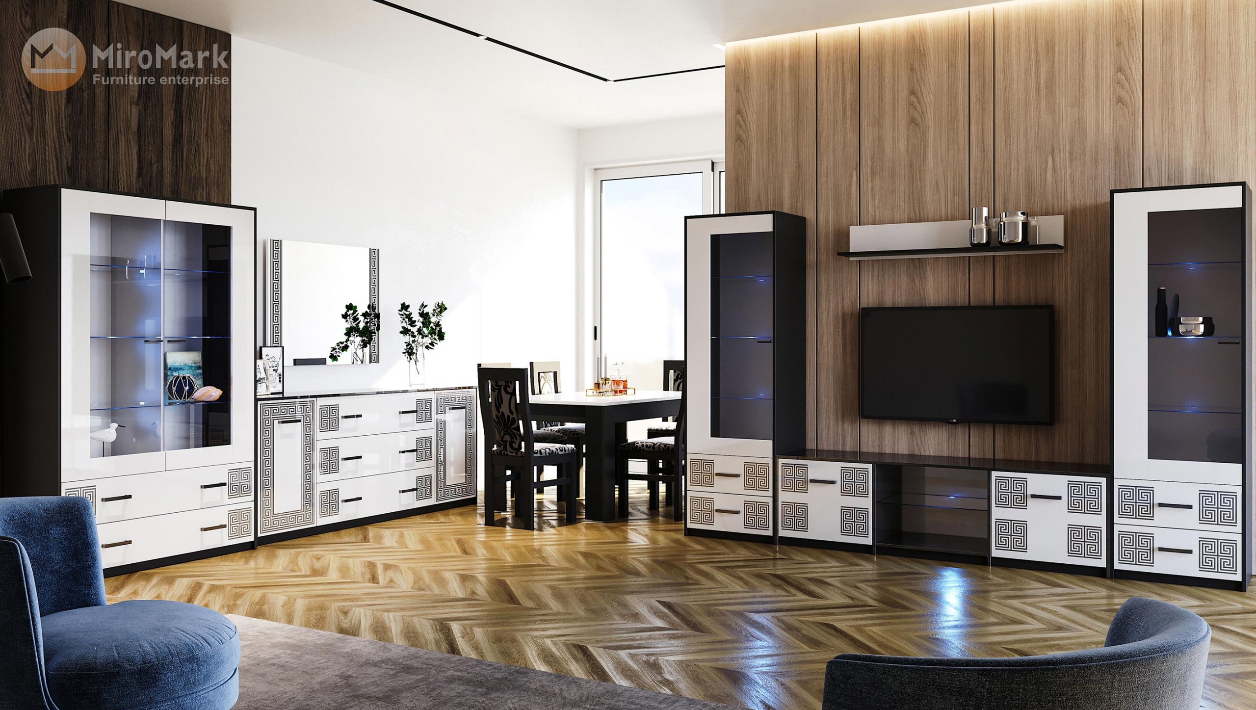 Вітальня Viola | Глянець Білий - Мат Чорний