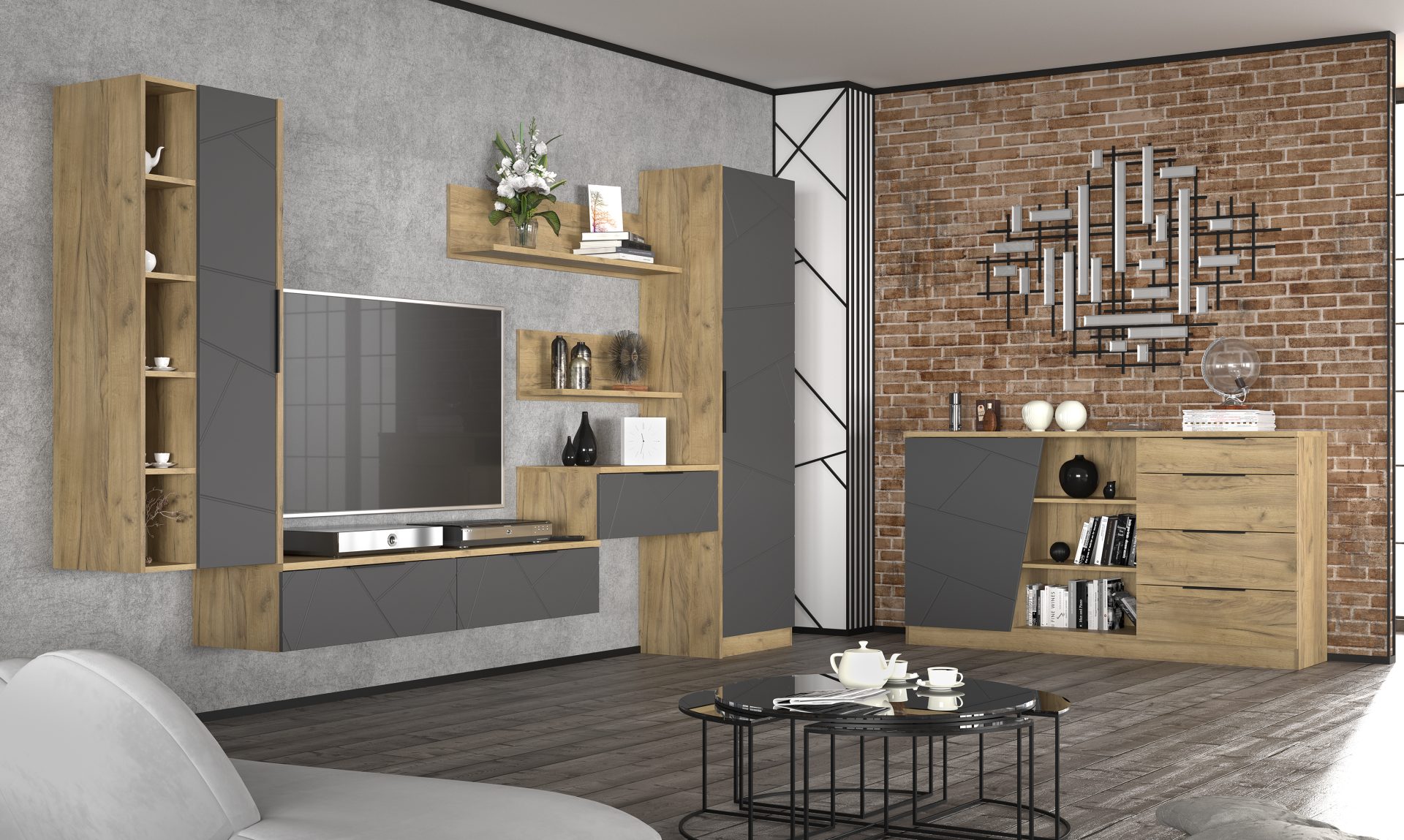 vektor_stinka_sir_oak_kraft_zol_v_inter Модульна вітальня Вектор